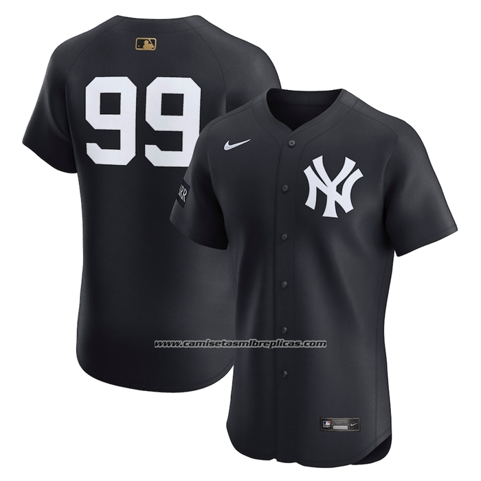Camiseta Beisbol Hombre New York Yankees Aaron Judge Alterno Sponsor Patch Gold Batterman Elite Azul1